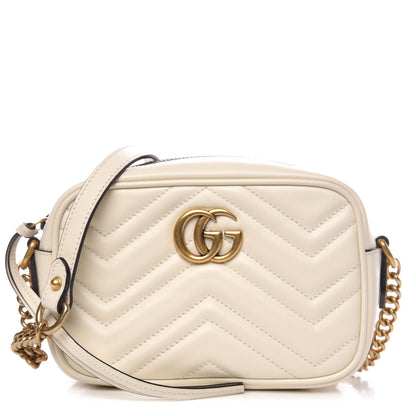 Gucci Calfskin Matelasse Mini GG Marmont Chain Shoulder Bag White 1 of 11