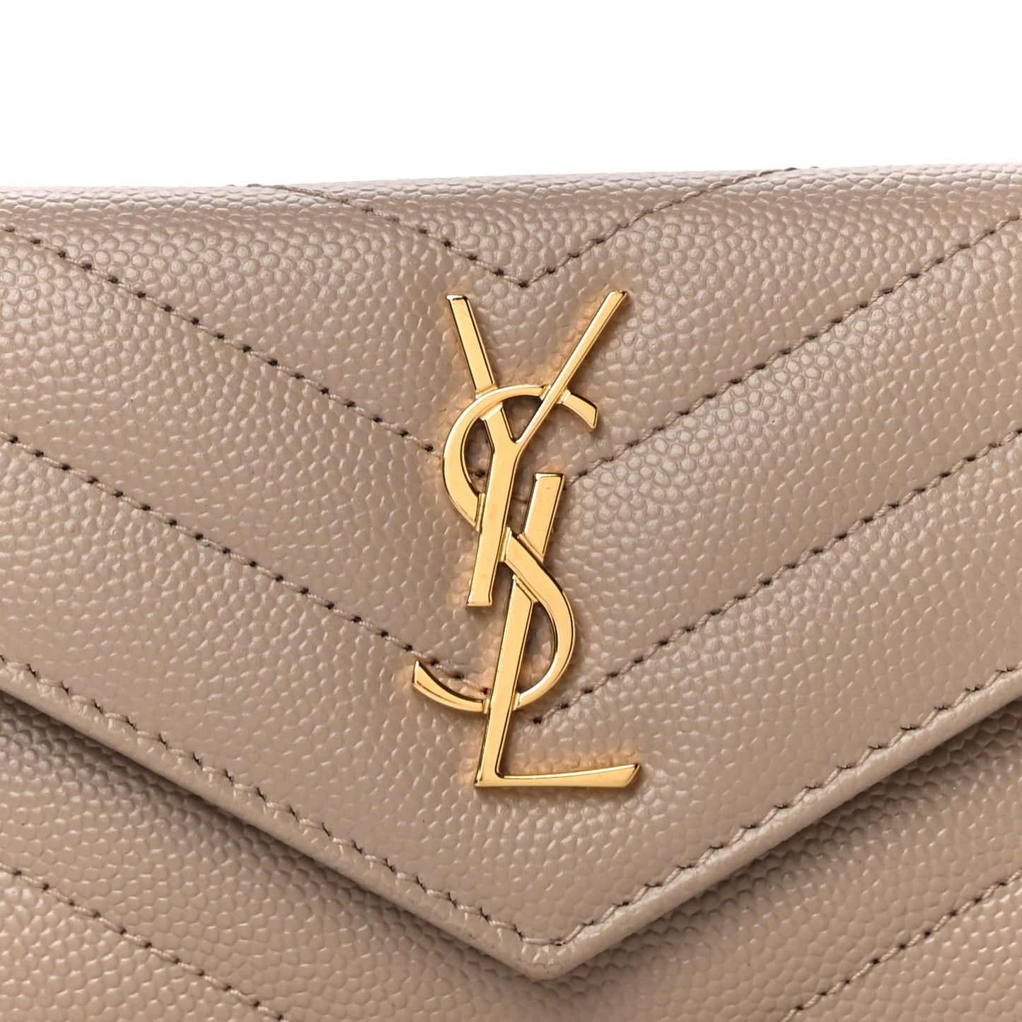 Grain De Poudre Matelasse Chevron Monogram Compact Wallet Case Dark Beige
