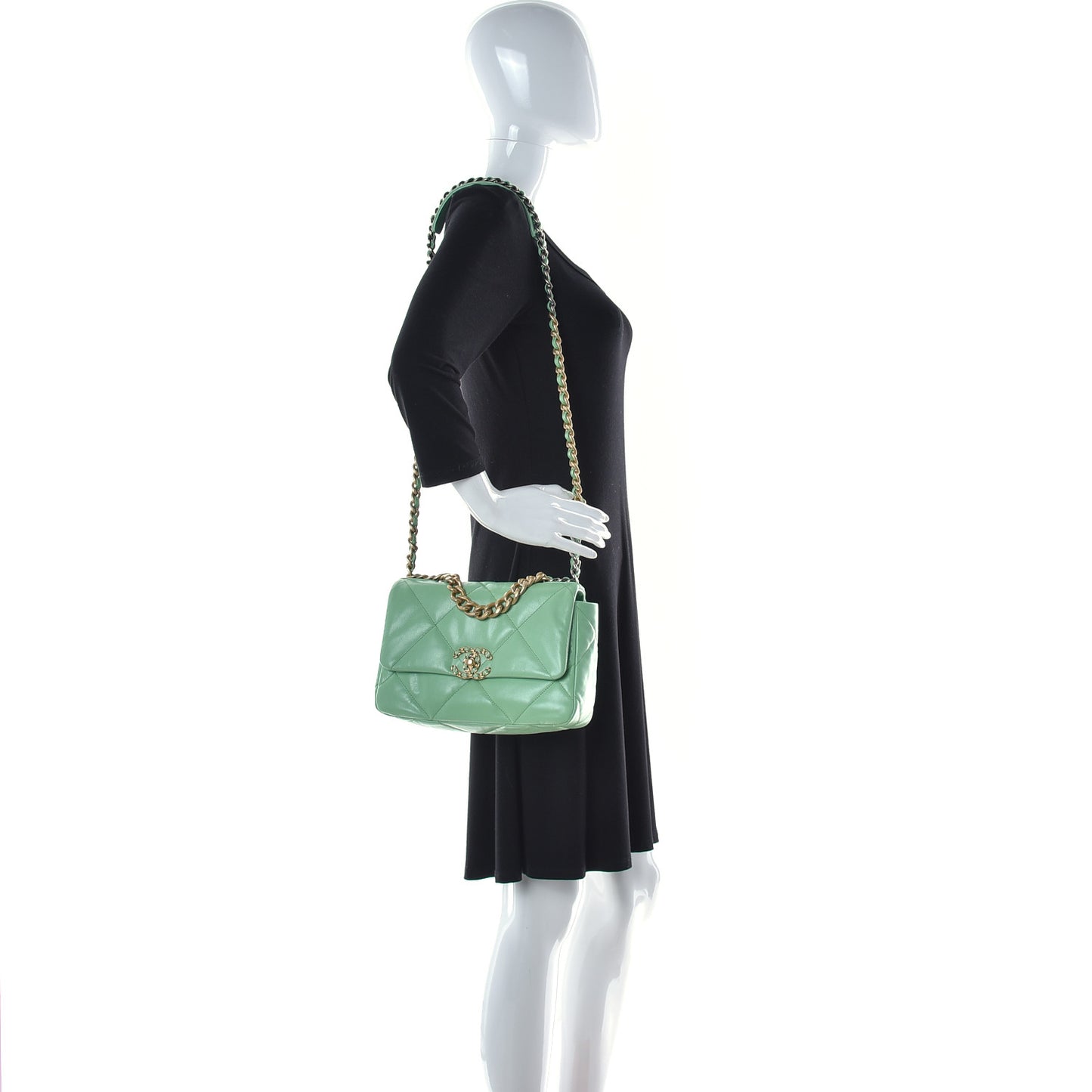 Goatskin Quilted Medium Chanel 19 Flap Light Green