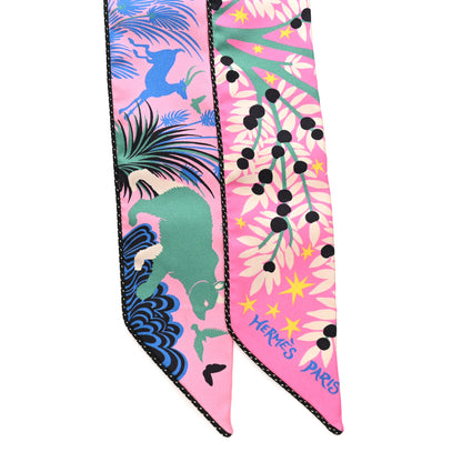 Hermes Silk Sous Le Charme D Orphee Baguette Twilly Rose Bleu Black 2 of 4