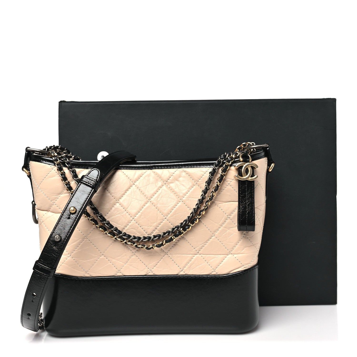 Chanel Aged Calfskin Quilted Medium Gabrielle Hobo Beige Black 11 of 11