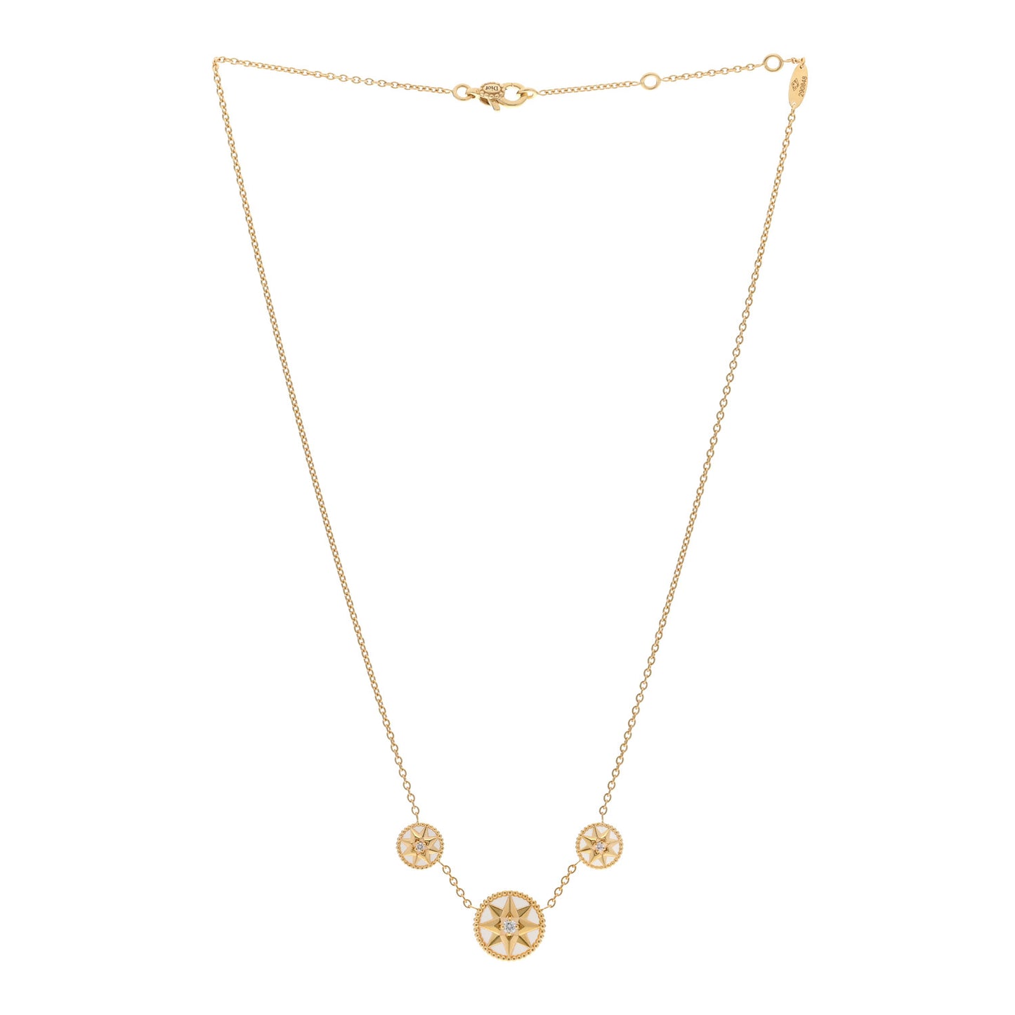 18K Yellow Gold Diamond Mother of Pearl Rose Des Vents 3-Station Necklace