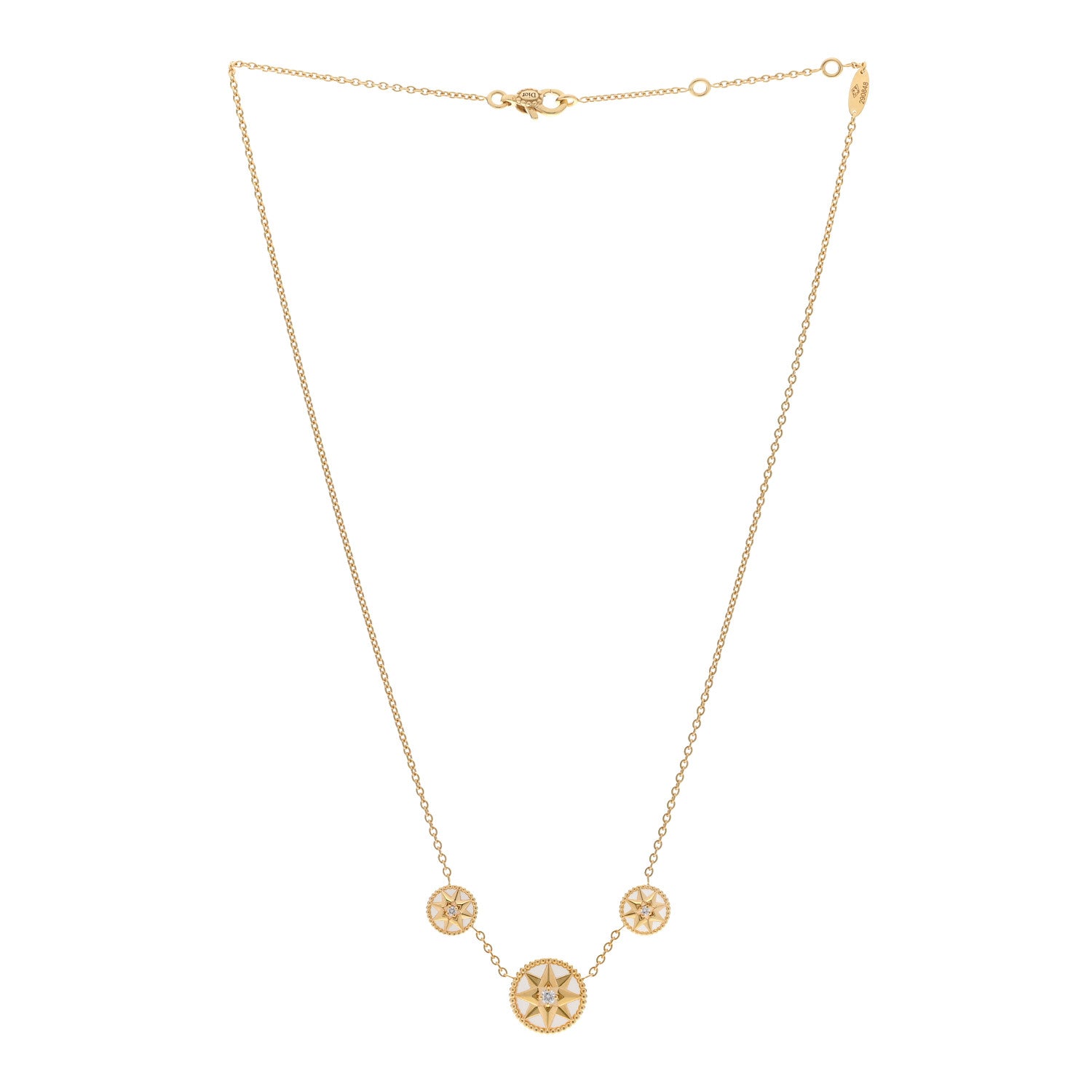 Christian Dior 18K Yellow Gold Diamond Mother of Pearl Rose Des Vents 3-Station Necklace 3 of 7