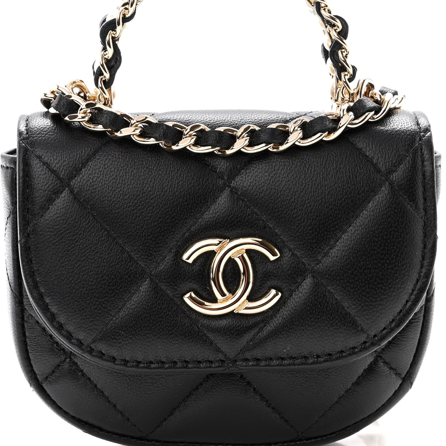Lambskin Quilted Pearl Top Handle Clutch With Chain Black