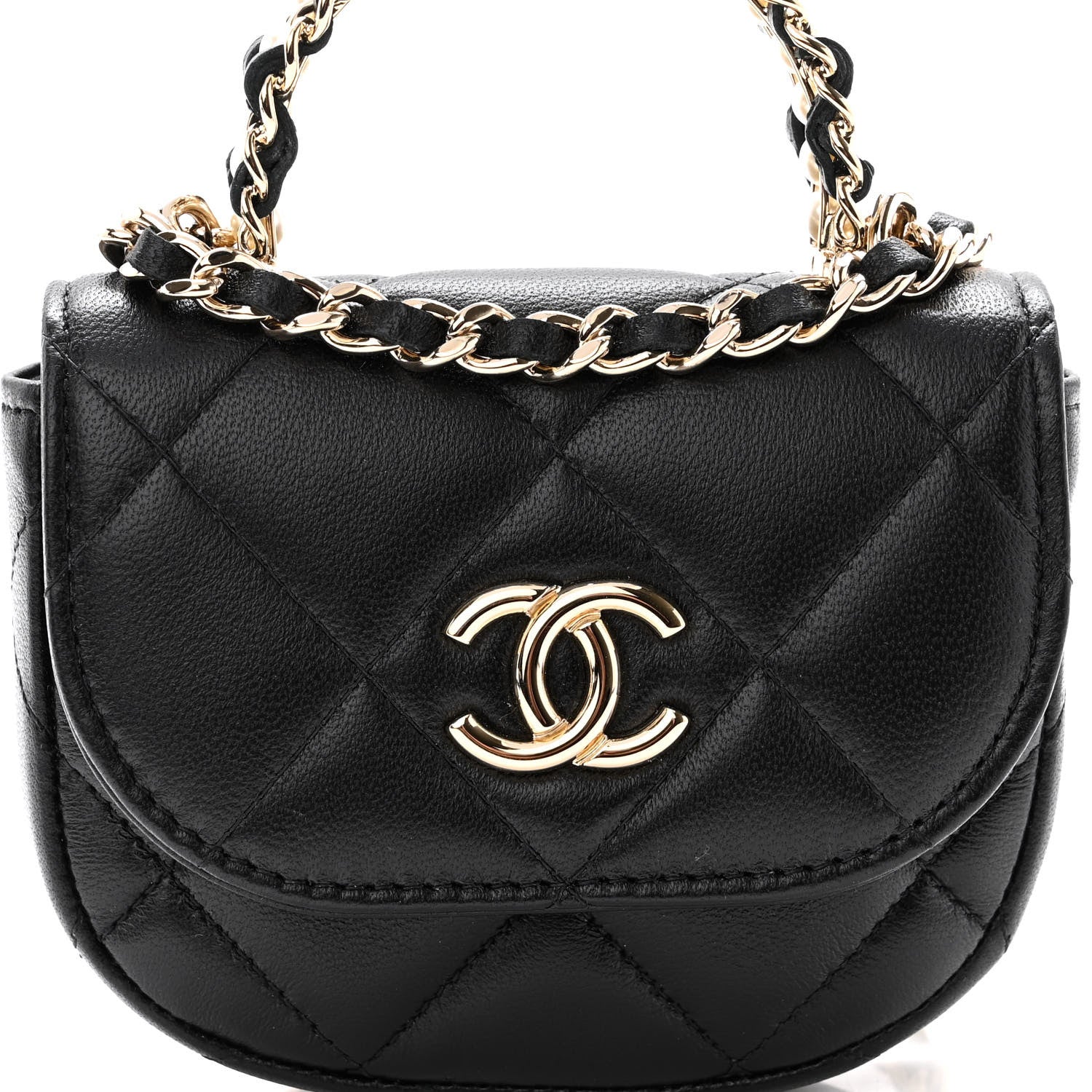 Chanel Lambskin Quilted Pearl Top Handle Clutch With Chain Black 9 of 11