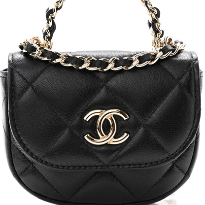Chanel Lambskin Quilted Pearl Top Handle Clutch With Chain Black 9 of 11