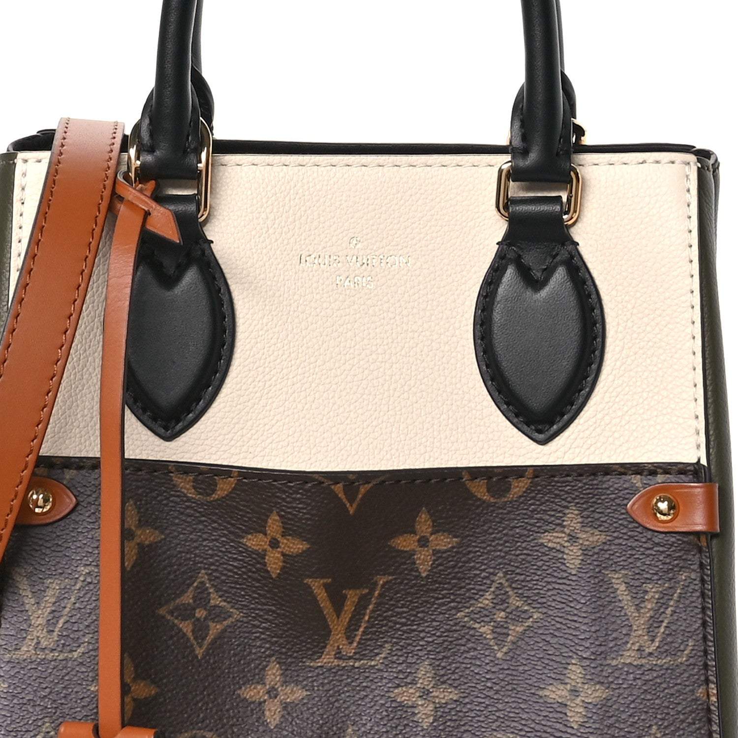 Louis Vuitton Calfskin Monogram Fold Tote PM Cream Khaki Black 7 of 9