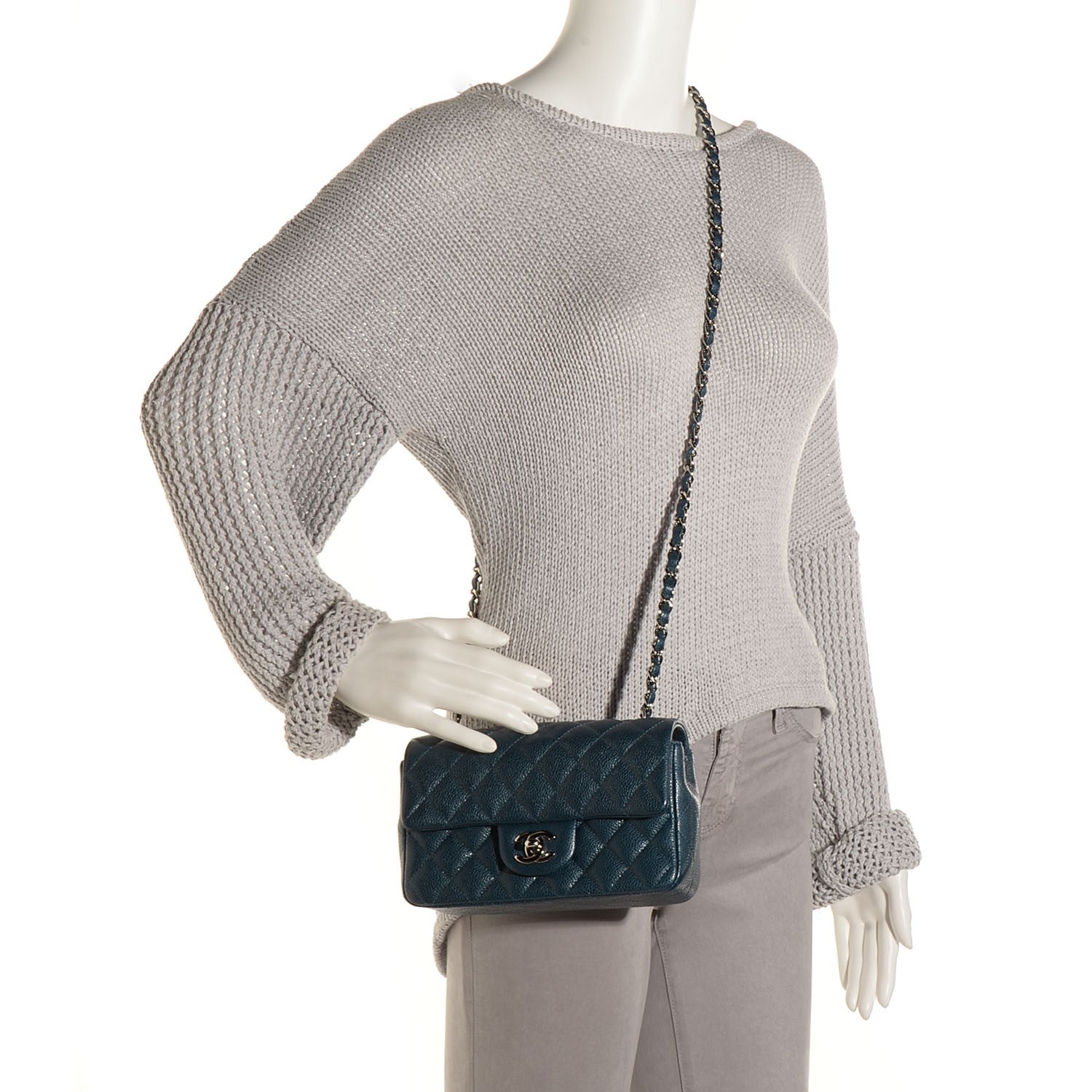 Chanel Pearly Caviar Quilted Mini Rectangular Flap Navy Blue 2 of 9