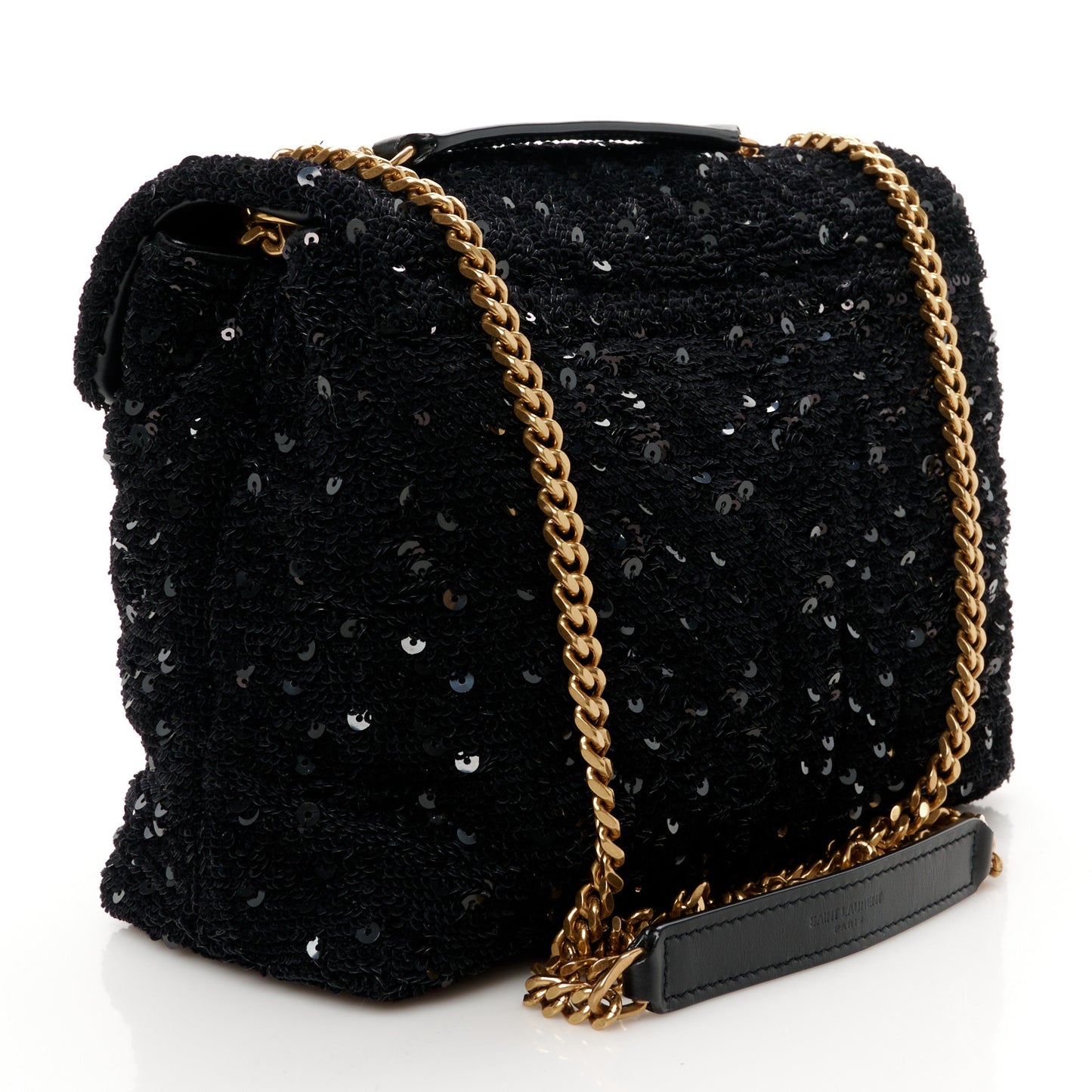 Sequin Y Quilted Monogram Small Loulou Chain Satchel Black