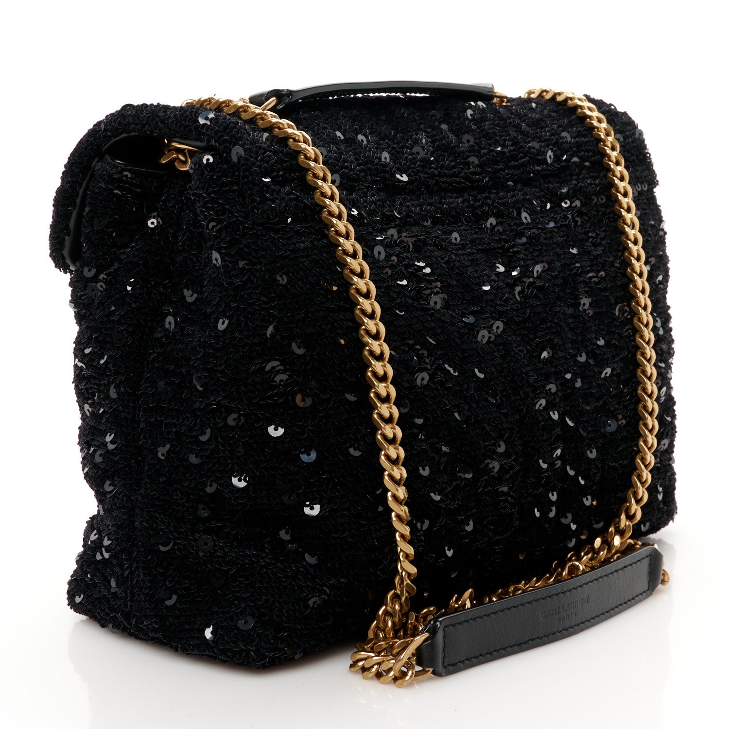 Saint Laurent Sequin Y Quilted Monogram Small Loulou Chain Satchel Black 3 of 11