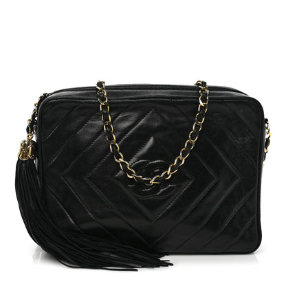 Chanel Lambskin Chevron Quilted Tassel Camera Case Black 1 of 7