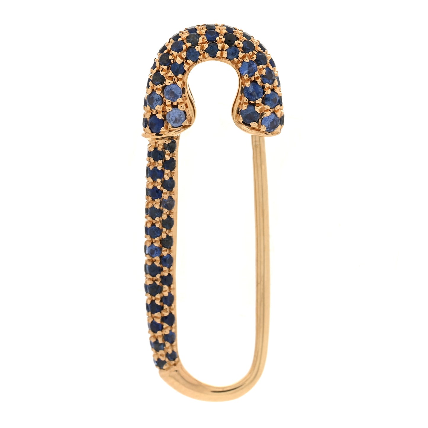 18K Yellow Gold Blue Sapphire Safety Pin Earring