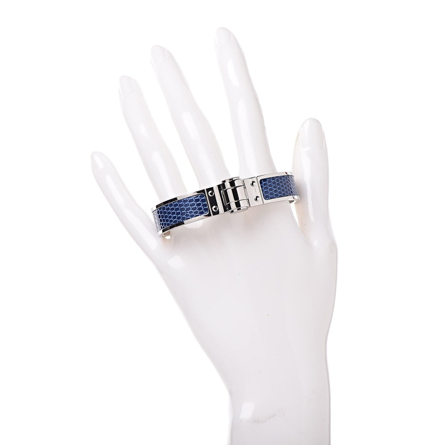 Lizard Charniere Cuir Narrow Hinged Bracelet S Bleu Saphir