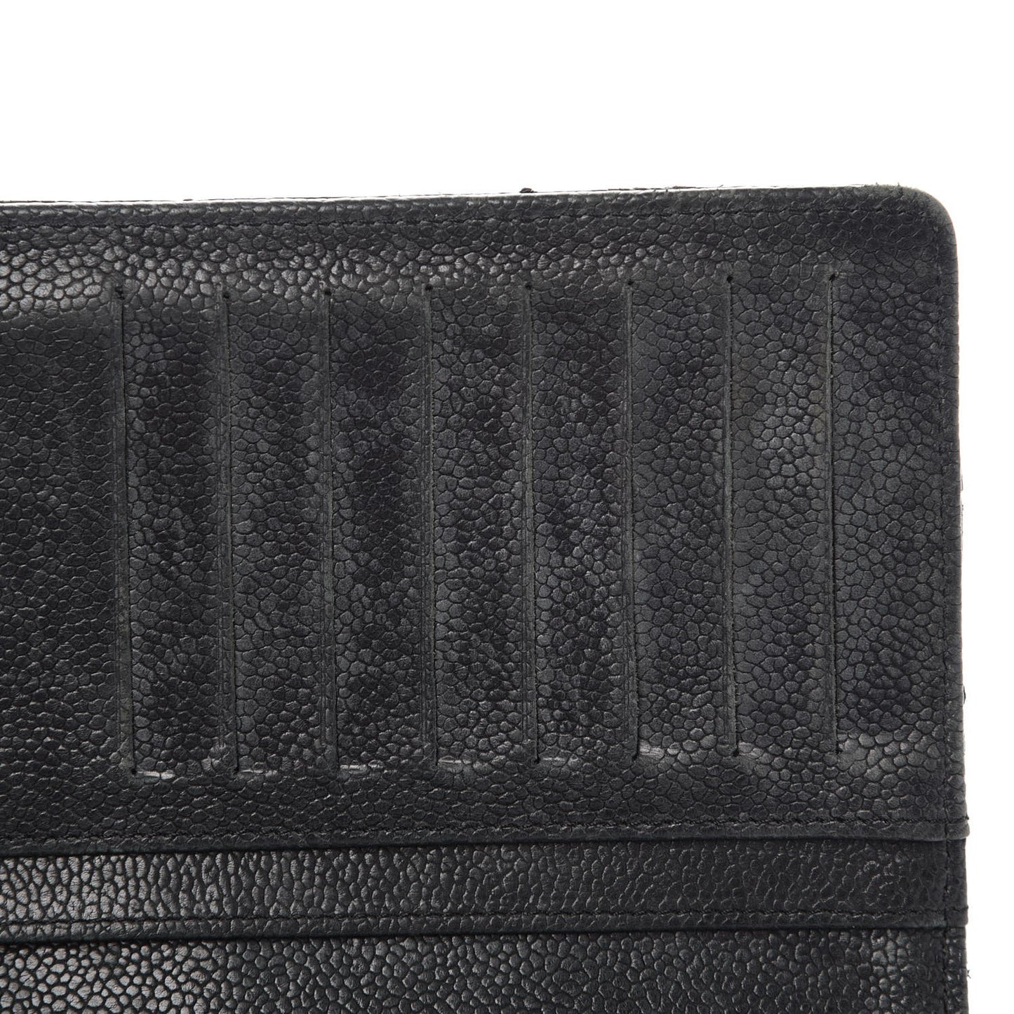 Distressed Caviar Stitched Outdoor Yen Wallet Black