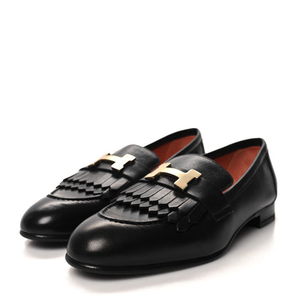 Hermes Goatskin Womens Royal Loafers 36 Black 3 of 8