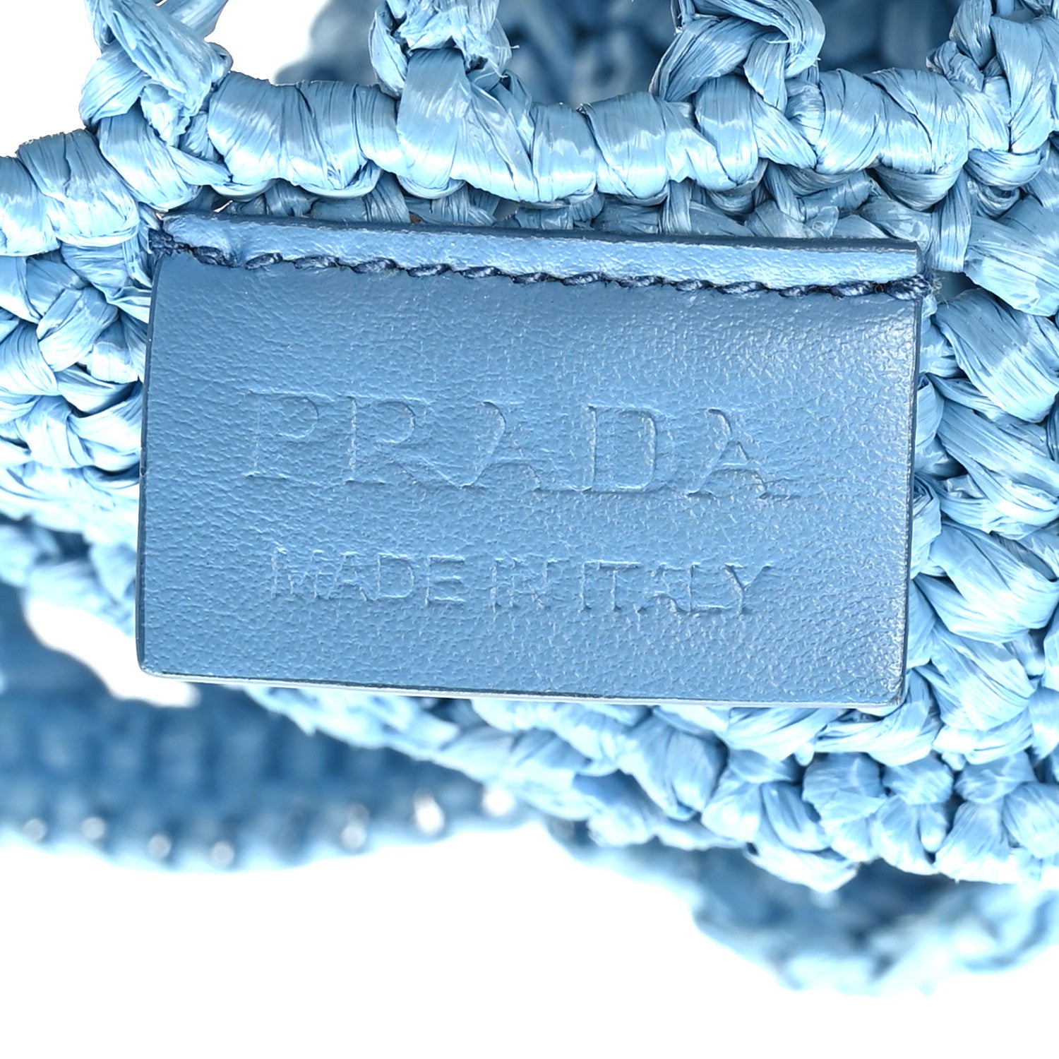 Prada Yarn Raffia Effect Crochet Logo Embroidered Tote Bag Celeste 6 of 8