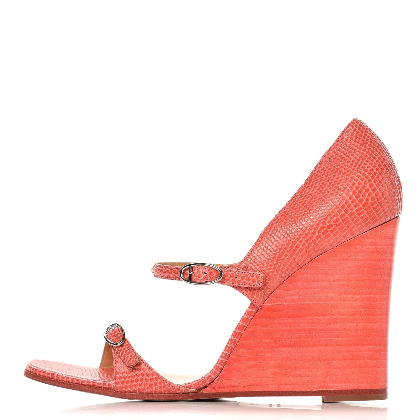 Lizard Dual Strap Wedge Sandals 40.5 Bougainvillea