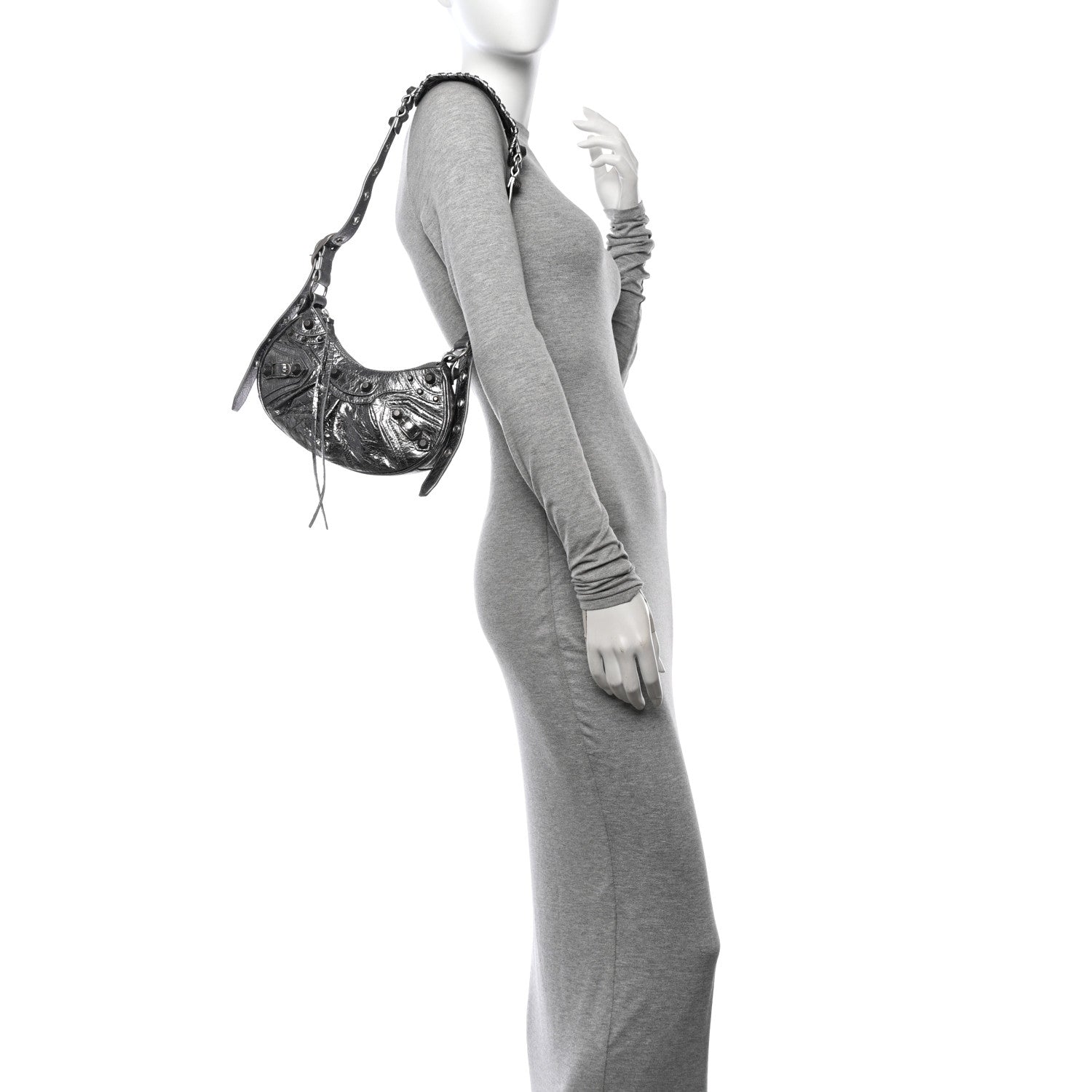 Balenciaga Metallic Agneau Arena Le Cagole Shoulder Bag XS Silver 2 of 12
