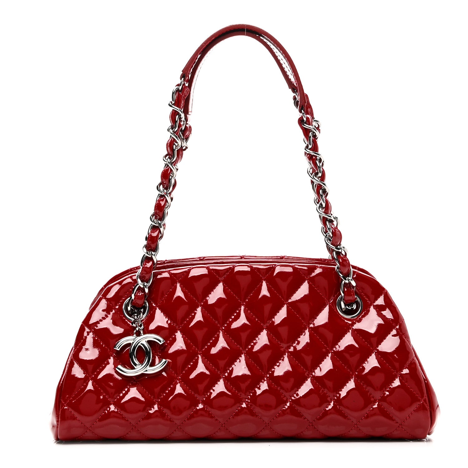 Chanel Patent Quilted Small Just Mademoiselle Bowling Bag Red 1 of 10