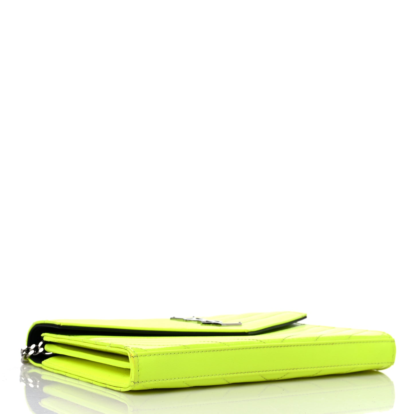 Patent Grain De Poudre Matelasse Chevron Monogram Chain Wallet Neon Yellow