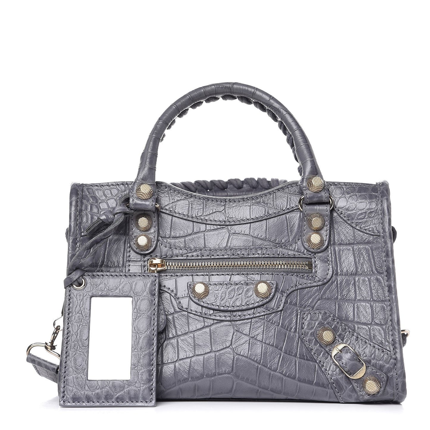 Calfskin Crocodile Embossed Giant 12 Gold Hardware Mini City Gris Beton