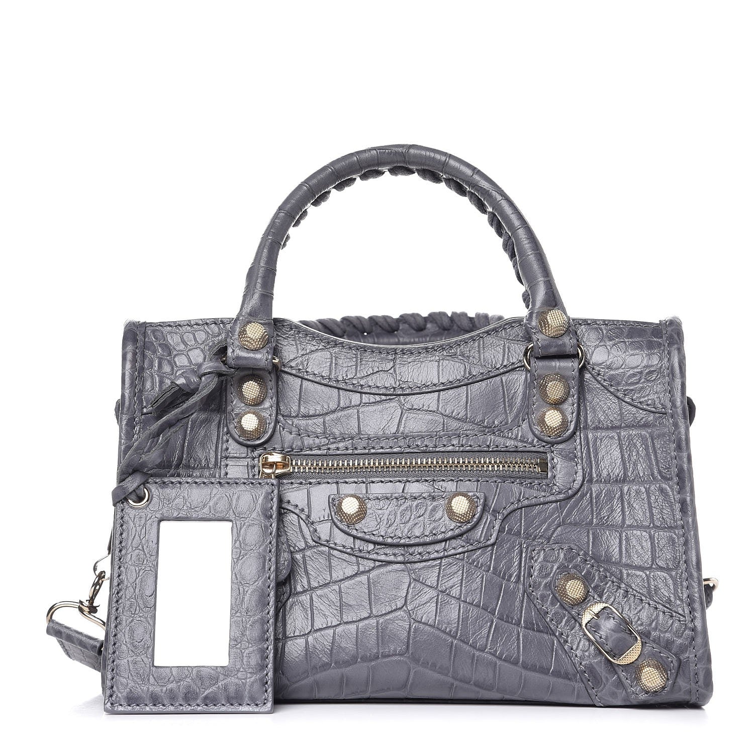 Balenciaga Calfskin Crocodile Embossed Giant 12 Gold Hardware Mini City Gris Beton 1 of 7