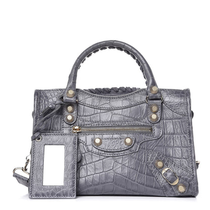 Balenciaga Calfskin Crocodile Embossed Giant 12 Gold Hardware Mini City Gris Beton 1 of 7