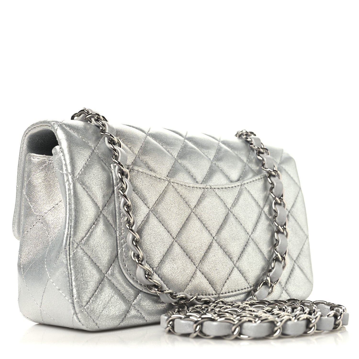 Chanel Metallic Lambskin Quilted Mini Rectangular Flap Silver 3 of 10
