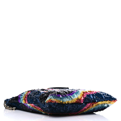 Chanel Sequin Drawstring Tote Blue Black Multicolor 3 of 8