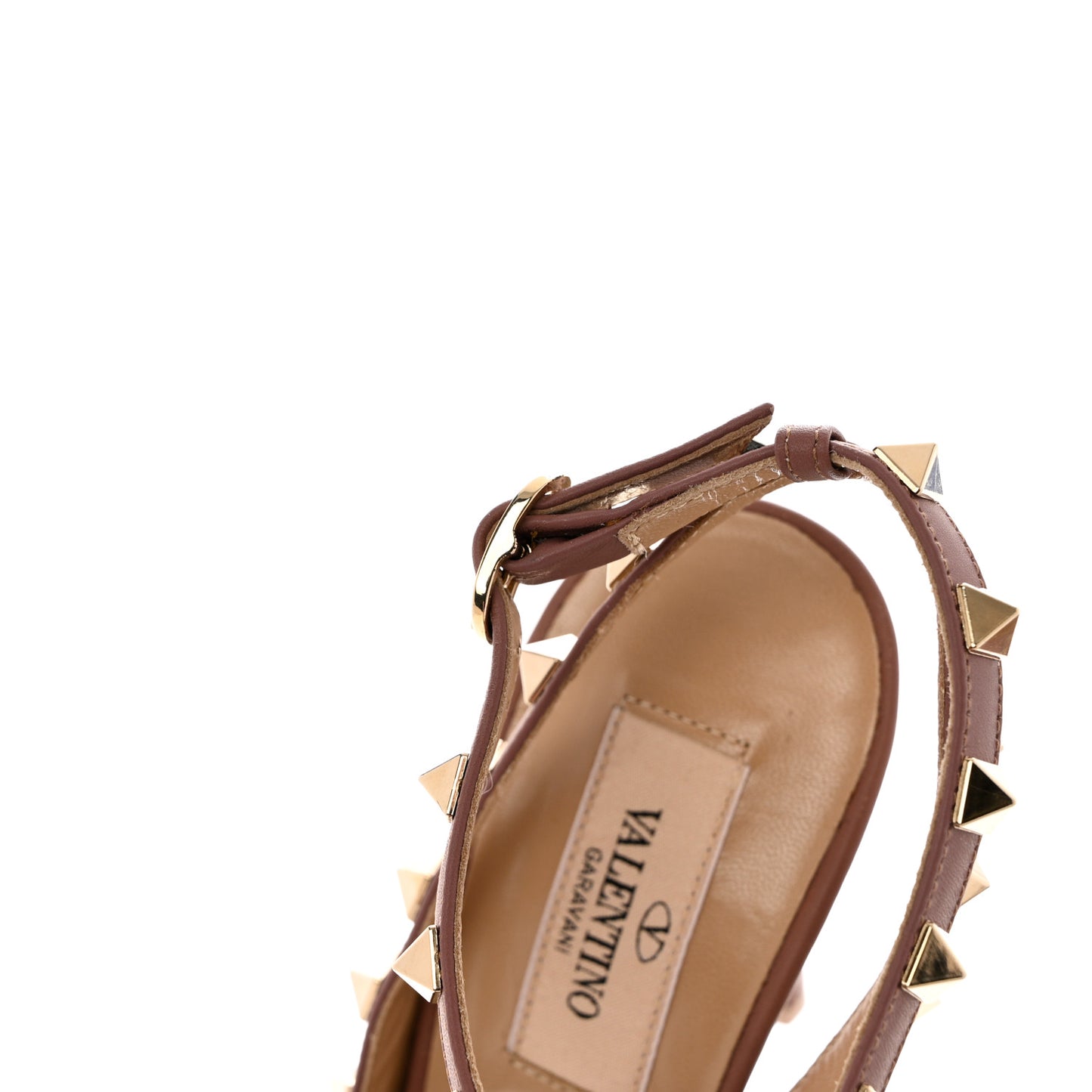 Pebbled Calfskin Rockstud Ankle Strap 100mm Pumps 37.5 Brownish