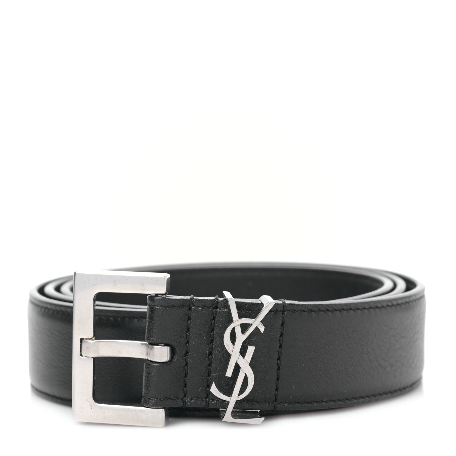 Saint Laurent Smooth Calfskin Monogram Square Buckle Belt 90 36 Black 1 of 5
