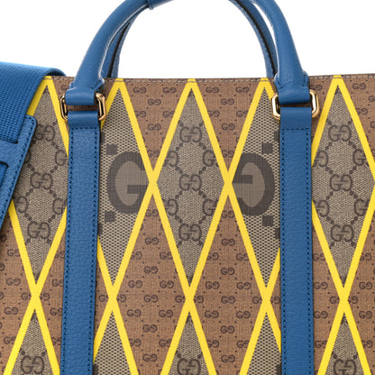 Gucci GG Supreme Monogram Mix Textured Dollar Calfskin Rhombus Inlay Large Tote Bag Beige Ebony Harvest Joy Blue 8 of 10