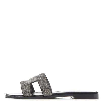 Hermes Suede Goatskin Crystal Powder Oran Sandals 37 Black 1 of 8