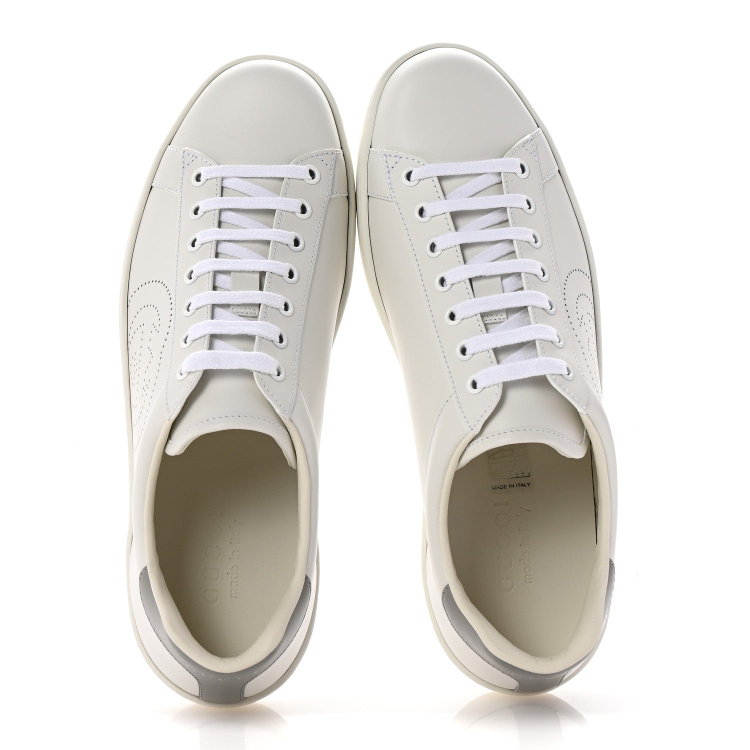 Gucci Calfskin Interlocking G Perforated Mens Ace Sneakers 8 White Grey Sky 2 of 10