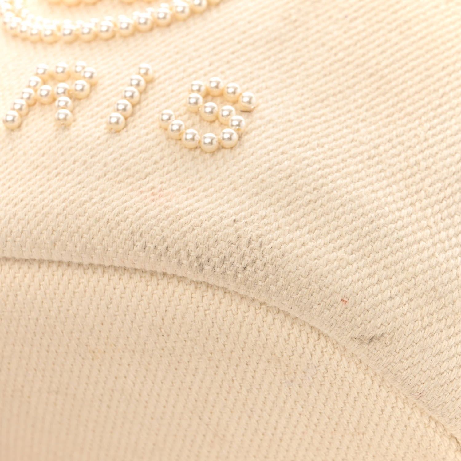 Chanel Canvas Pearl Deauville Drawstring Bucket Bag Ecru Beige 11 of 12