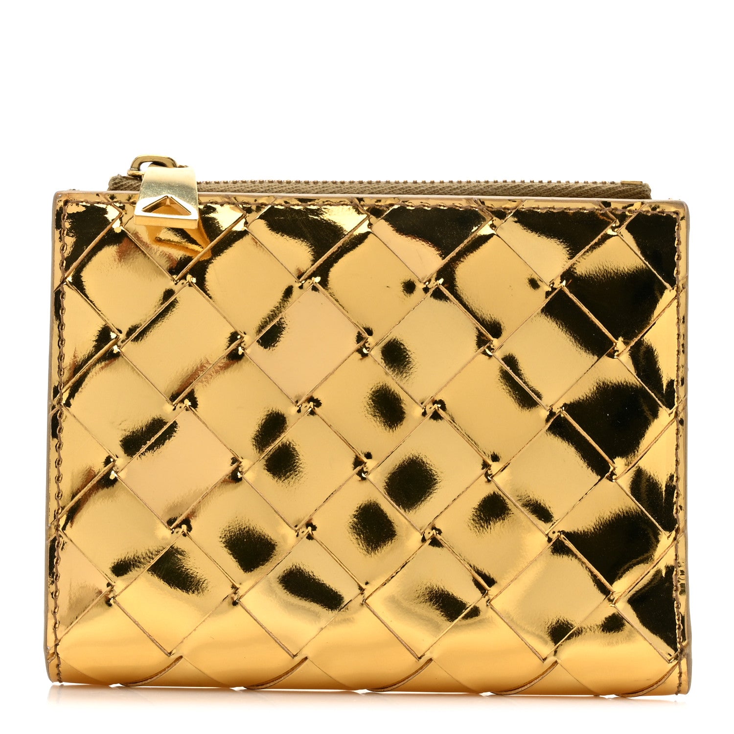 Bottega Veneta Mirror Laminated Nappa Intrecciato Small Bi-Fold Zip Wallet Gold 1 of 7