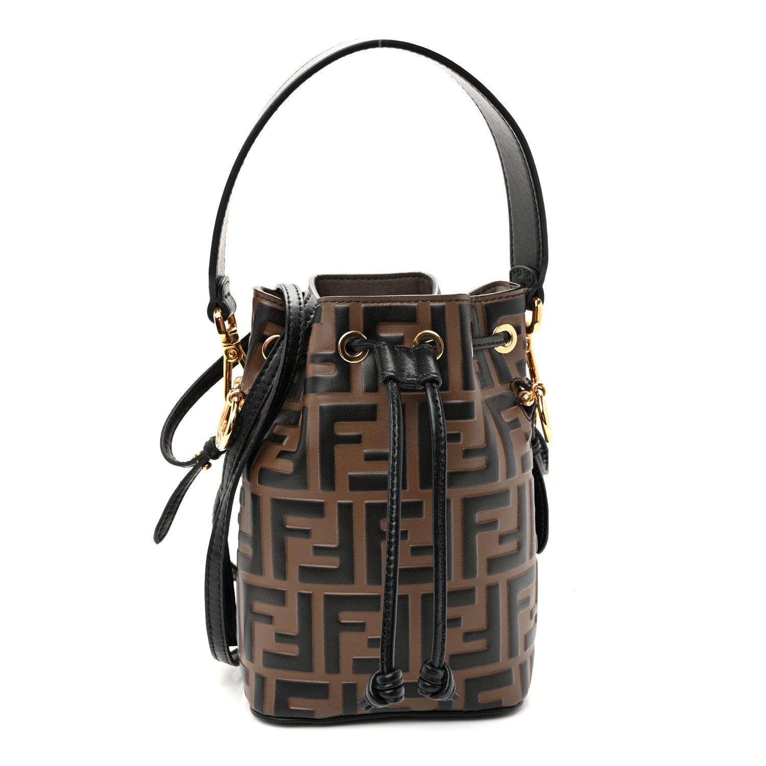 Fendi Vitello Liberty F is Fendi Bi-Color FF 1974 Embossed Mini Mon Tresor Bucket Bag Maya Black 1 of 11
