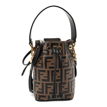 Fendi Vitello Liberty F is Fendi Bi-Color FF 1974 Embossed Mini Mon Tresor Bucket Bag Maya Black 1 of 11