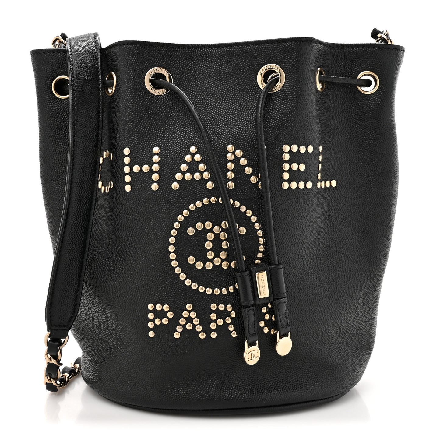 Caviar Deauville Drawstring Bucket Bag Black