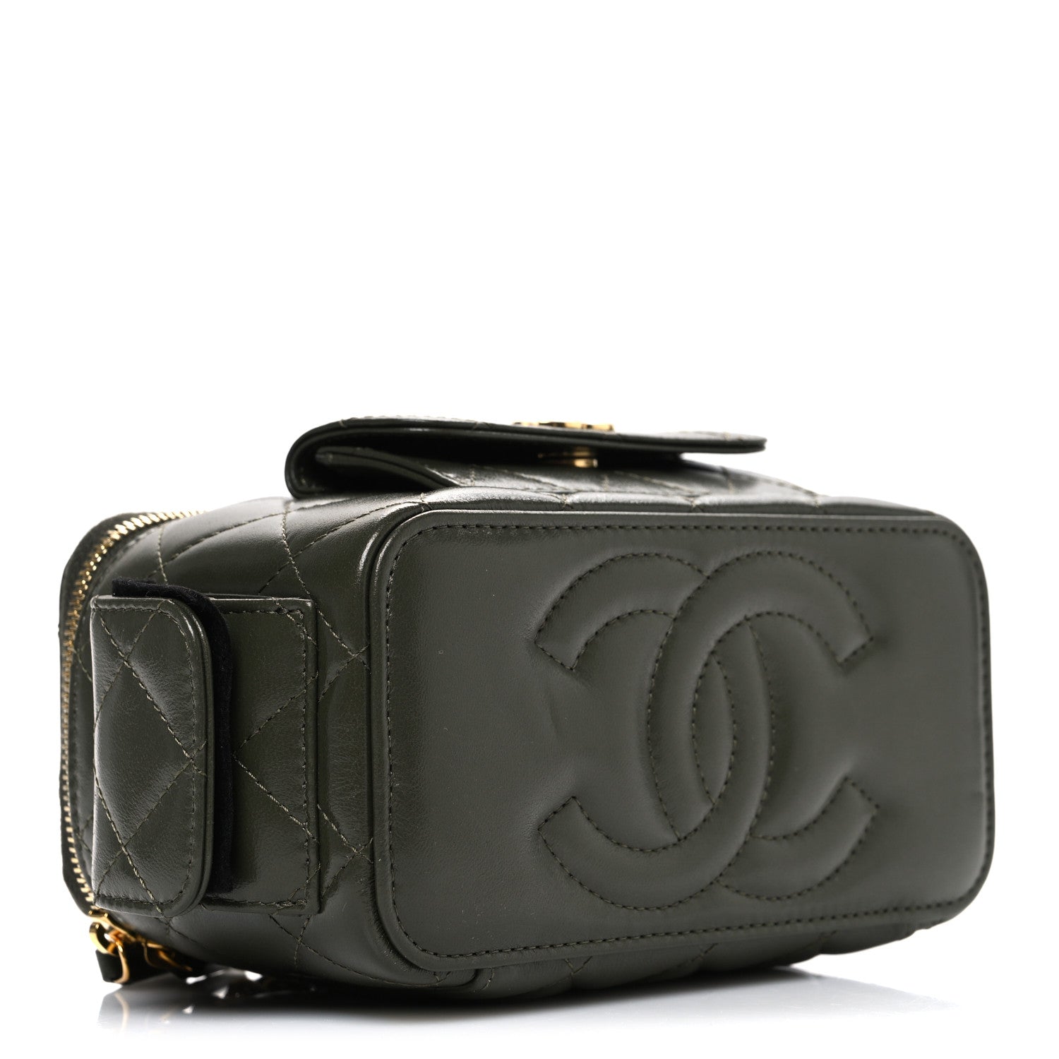 Chanel Lambskin Quilted Polly Pocket East West Top Vanity With Chain Khaki 4 of 10