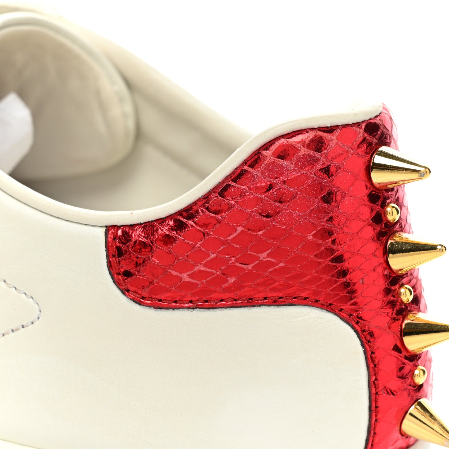 Calfskin Web Pearl Studded Womens Ace Sneakers 37.5 White