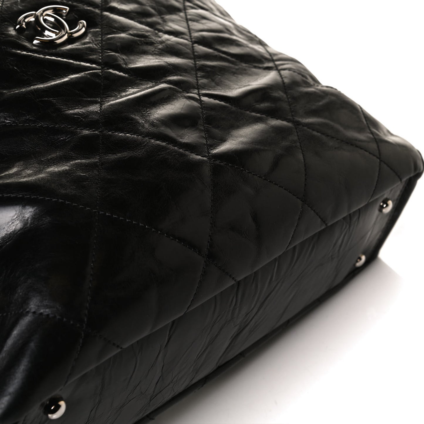 Glazed Calfskin Lambskin Portobello Tote Black