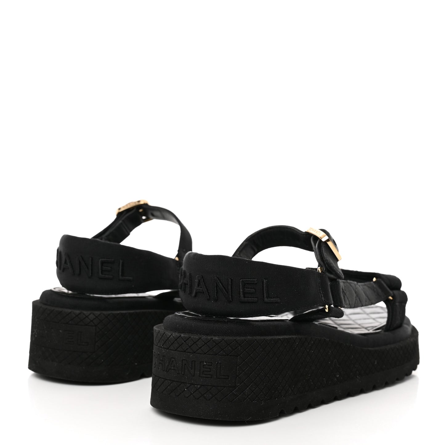 Grosgrain Quilted CC Logo Platform Sandals 36 Black