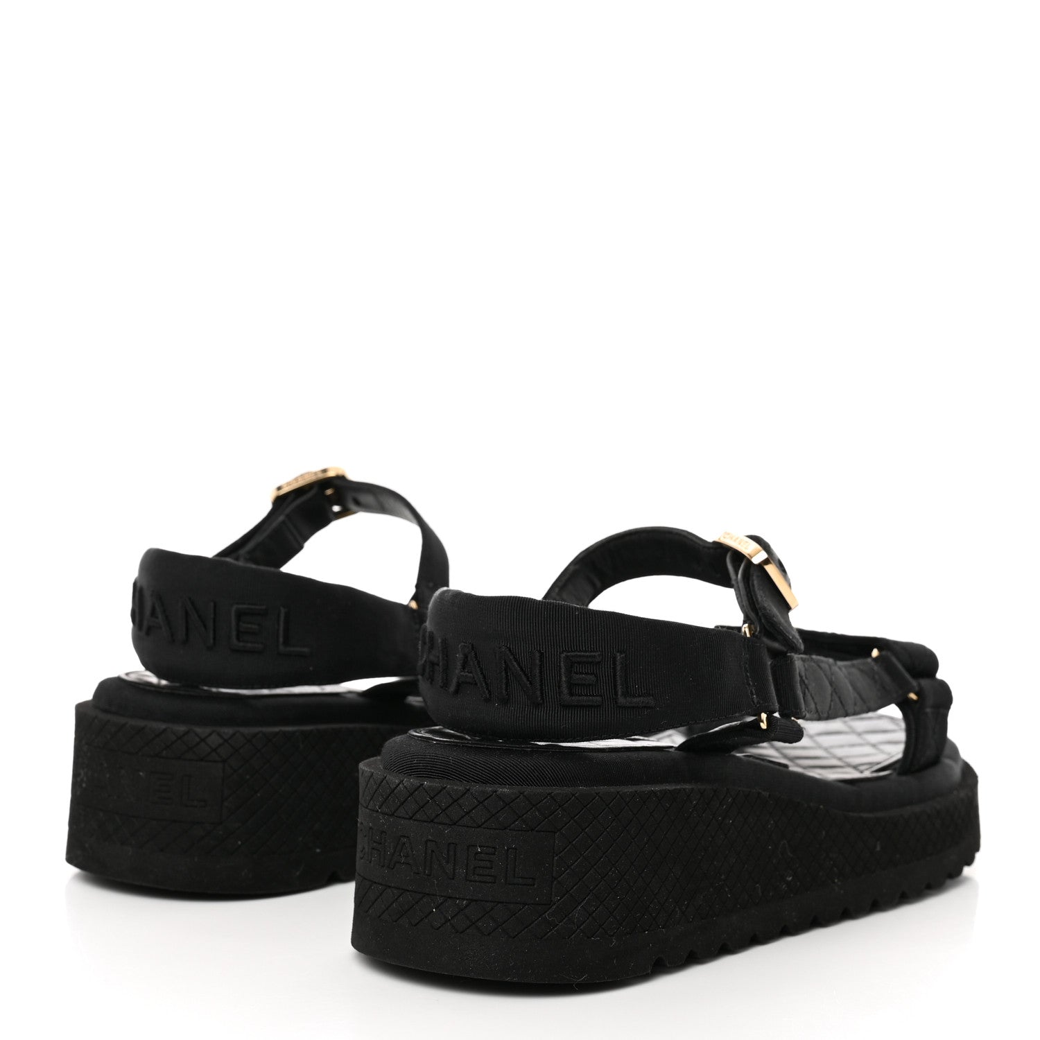 Chanel Grosgrain Quilted CC Logo Platform Sandals 36 Black 4 of 9