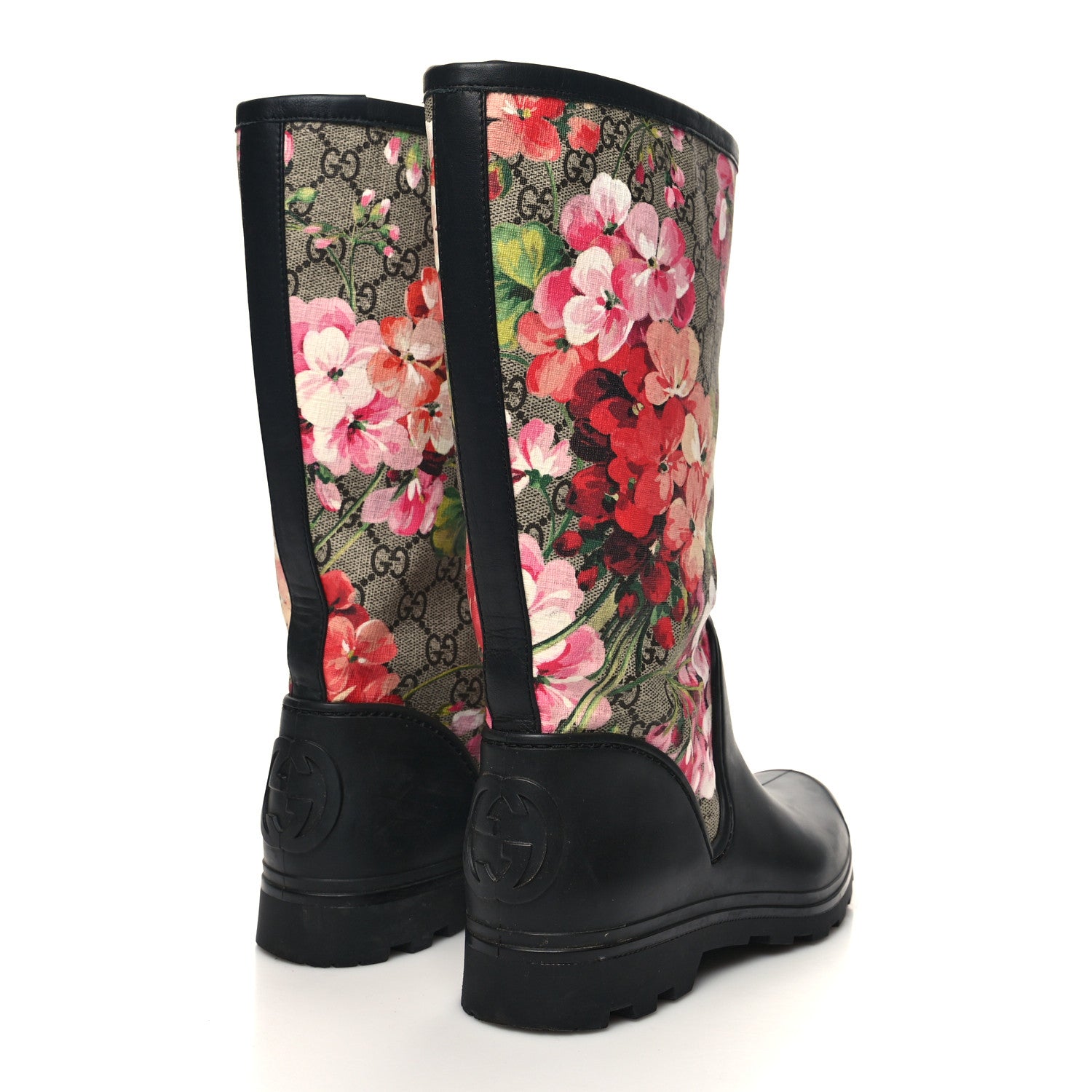 Gucci GG Supreme Monogram Blooms Flat Rubber Boots 37 Beige Multicolor 4 of 7