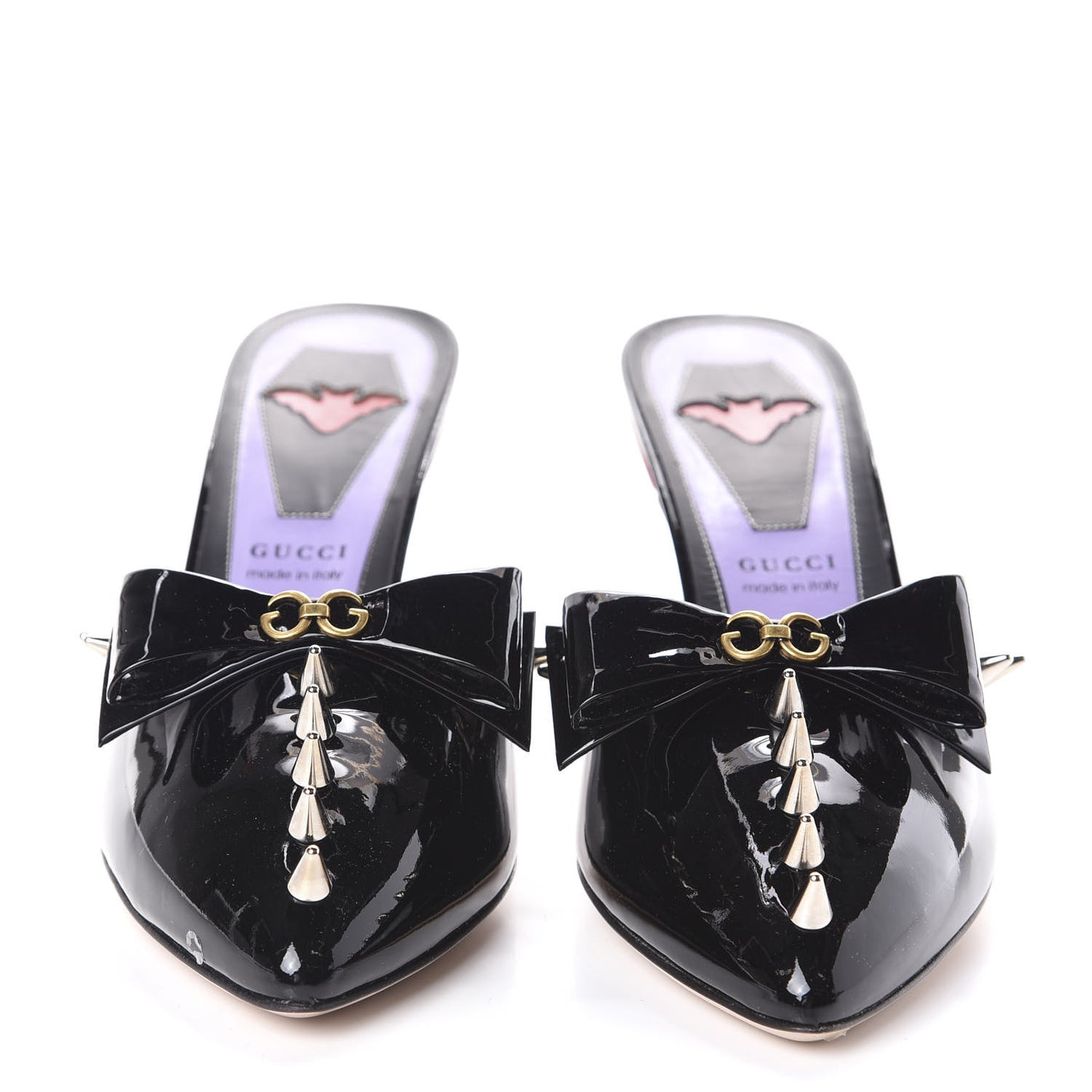 Patent GG Bow Sadie Spike Mid Heel Mules 38 Black