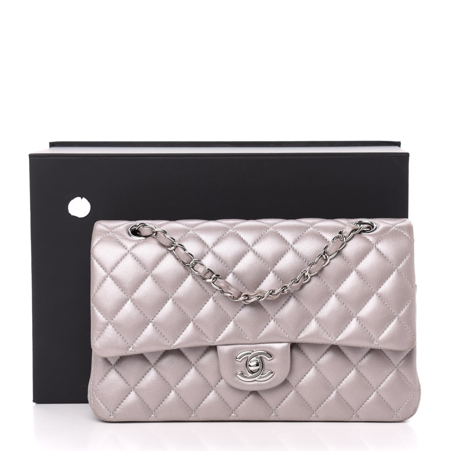 Metallic Lambskin Quilted Medium Double Flap Pink