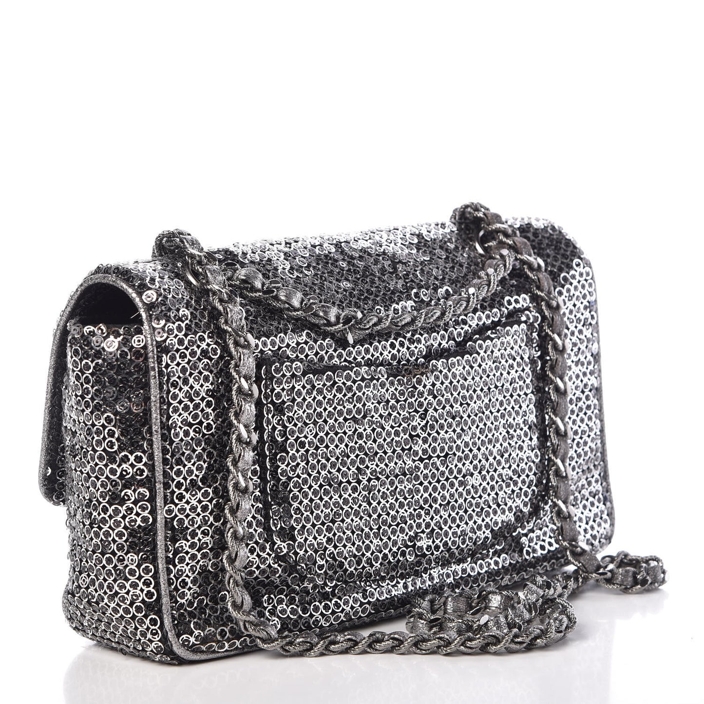 Sequin Mesh Medium Single Flap Silver
