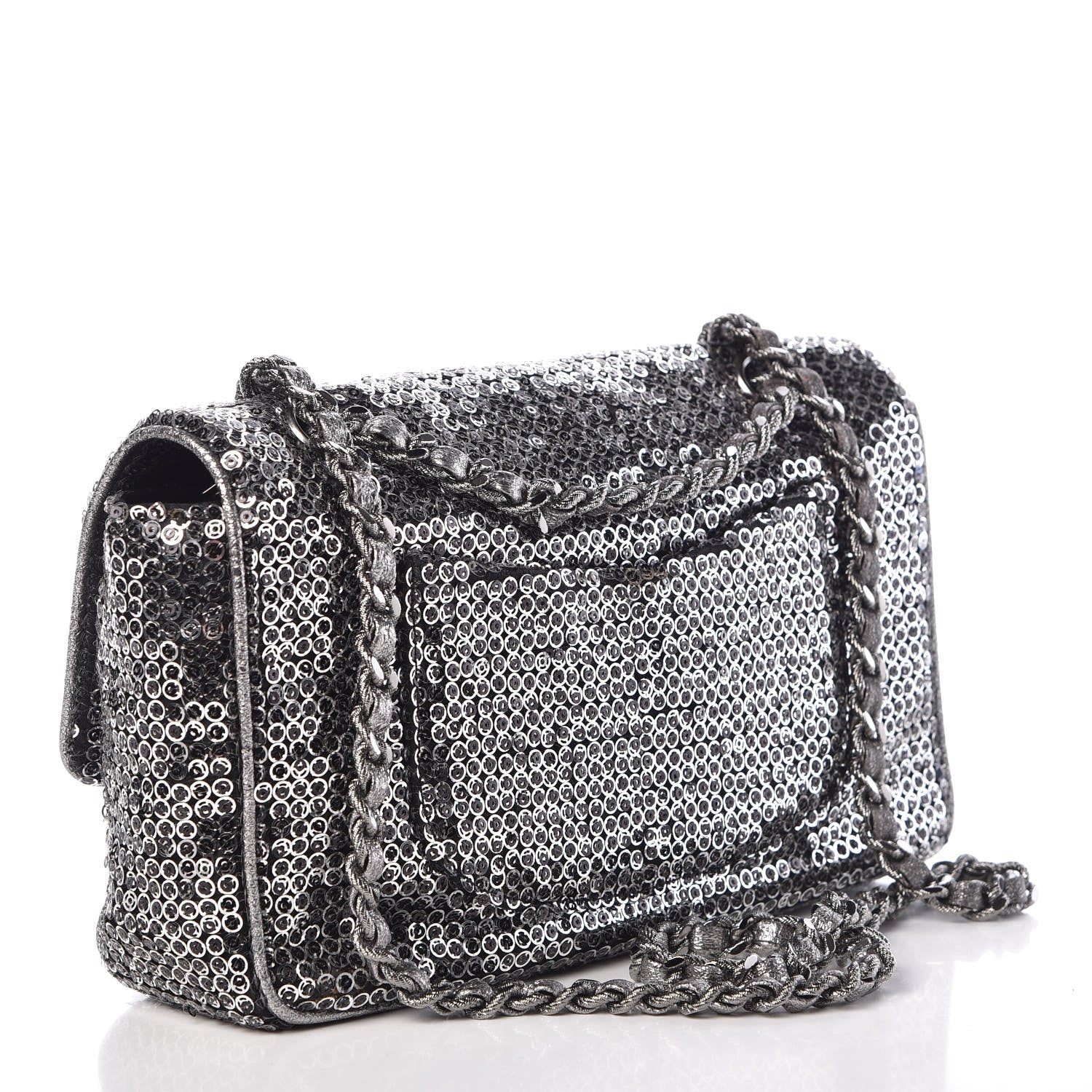 Chanel Sequin Mesh Medium Single Flap Silver 3 of 10