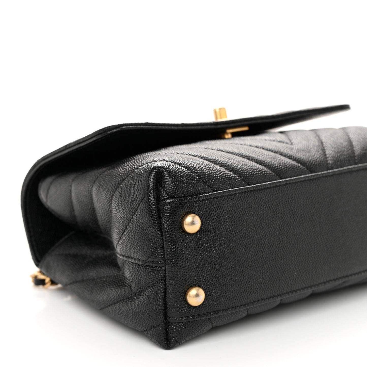 Caviar Chevron Quilted Mini Coco Handle Flap Black